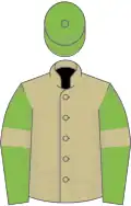 Beige, light green sleeves, beige armlets, light green cap