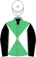 Emerald green and white diabolo, black sleeves, white cap