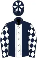 Dark blue, white stripe, diamonds on sleeves and cap