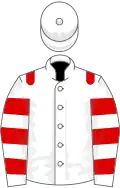 White, red epaulets, hooped sleeves, white cap