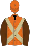 Orange, beige cross belts, brown sleeves