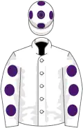 White, purple spots on sleeves and cap