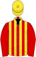 Red and yellow stripes, red sleeves, yellow cap