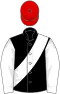 Black, white sash and sleeves, red cap