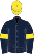 Dark blue, yellow armlets and cap