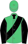 Emerald green, black sash and sleeves