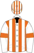 White and orange stripes, white sleeves, orange armlets