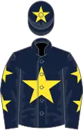 Dark blue, yellow star, yellow stars on sleeves, yellow star on cap