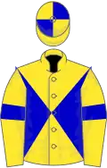 Yellow, blue diabolo and armlets, quartered cap
