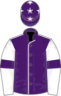 Purple, white seams, white sleeves, purple armlets, purple cap, white stars