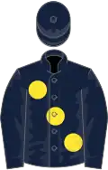 Dark blue, large yellow spots, dark blue cap