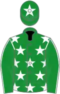 Green, white stars, green sleeves, white seams, green cap, white star