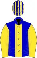 Blue, yellow stripe and sleeves, striped cap