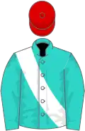 Green, white sash and red cap.