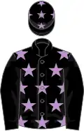 Black, mauve stars, black sleeves, mauve stars on cap
