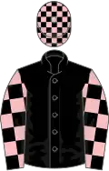 Black, black and pink check sleeves and cap