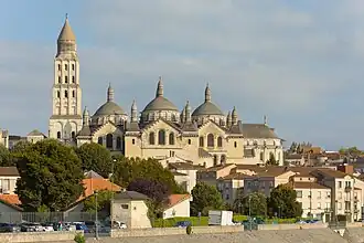 View of the city centre and St Front's cathedral from the east bank of river Isle