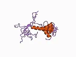 1ba4: THE SOLUTION STRUCTURE OF AMYLOID BETA-PEPTIDE (1-40) IN A WATER-MICELLE ENVIRONMENT. IS THE MEMBRANE-SPANNING DOMAIN WHERE WE THINK IT IS? NMR, 10 STRUCTURES