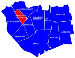 Location of Dąbrówka Szlachecka within the district of Białołęka, in accordance to the Municipal Information System.