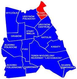 The location of the City Information System area of North Ursynów within the city district of Ursynów.