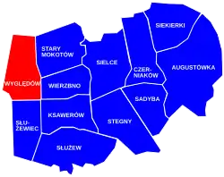 Location of the City Information System area of Wyględów within the city district of Mokotów