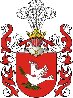 Stanisław Czerniecki's coat of arms, charged with a dove perched on one olive branch and holding another in its beak