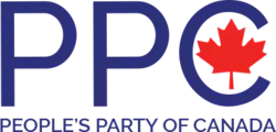 Former logo of the People's Party of Canada including the abbreviation and full name of the party. The maple leaf is displayed inside the C in PPC.