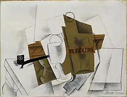 Pablo Picasso, 1914, Pipe, Glass, Bottle of Rum, 40 x 52.7 cm, Museum of Modern Art