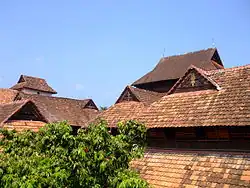 The gabled roof and ceiling are a prime feature of the Kerala architectural style.