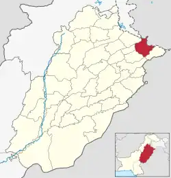 Map of Sialkot District highlighted