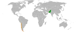 Map indicating locations of Pakistan and Chile