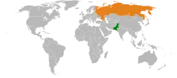 Map indicating locations of Pakistan and Russia