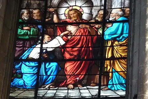 Window depicting the doubts of Saint Thomas, upper window in Chevet (17th c.)