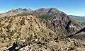 Southeast aspect of Mt. Wood seen from Rush Creek Trail near Spooky Meadow on Carson Peak. Wood is the highest peak to the right.