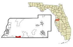 Location in Pasco County and Hillsborough county, Florida and the state of Florida