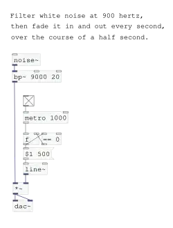 Patch 3: Filters and data flow in Pd.