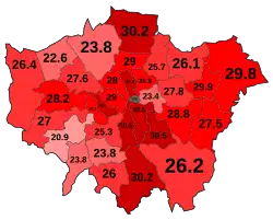 The percentage of conceptions aborted in London by each borough in 2020