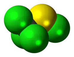 Space-filling model of the perchloromethyl mercaptan molecule