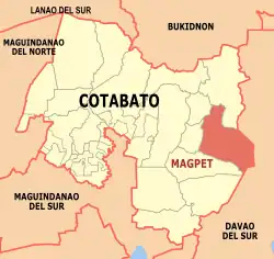 Map of Cotabato with Magpet highlighted