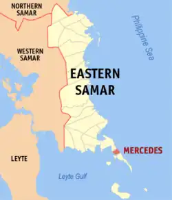 Map of Eastern Samar with Mercedes highlighted