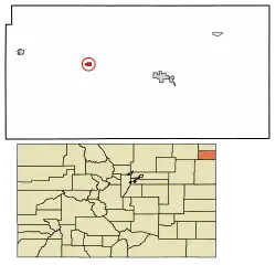 Location within Phillips County and Colorado
