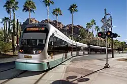 A first-generation Kinki Sharyo LRV in Tempe, Arizona