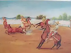 Heeling a horse.