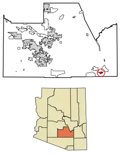 Location of Campo Bonito in Pinal County, Arizona.