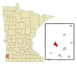Location of the city of Pipestone within Pipestone County, Minnesota