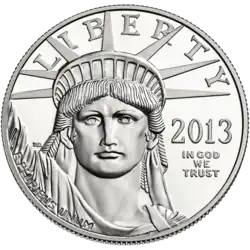 "Liberty Looking to the Future" American Platinum Eagle obverse (1997)