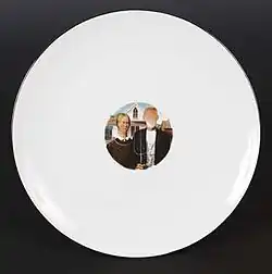 American Gothic: Playmate Conditioner, 1972, commercial porcelain and decal with silver luster glaze