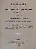 Title page to Recherches sur le Mouvement des Projectiles dans l'Air (1839)
