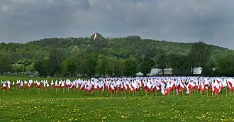 Kosciuszko's Mound, seen from Kraków Błonia Park, Polish National Flag Day (2 May 2019)