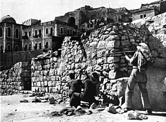 Arab Legionnaires attacking Porat Yosef Yeshiva, Old City of Jerusalem, 1948